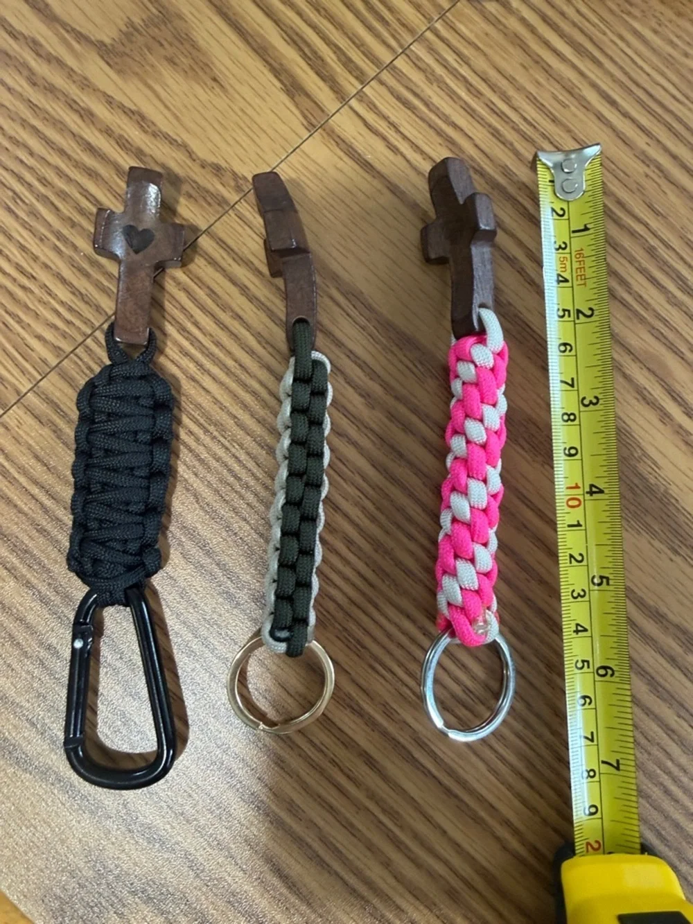 Wooden Worry Cross with Heart Inlay Paracord Keychains - Assorted Colors